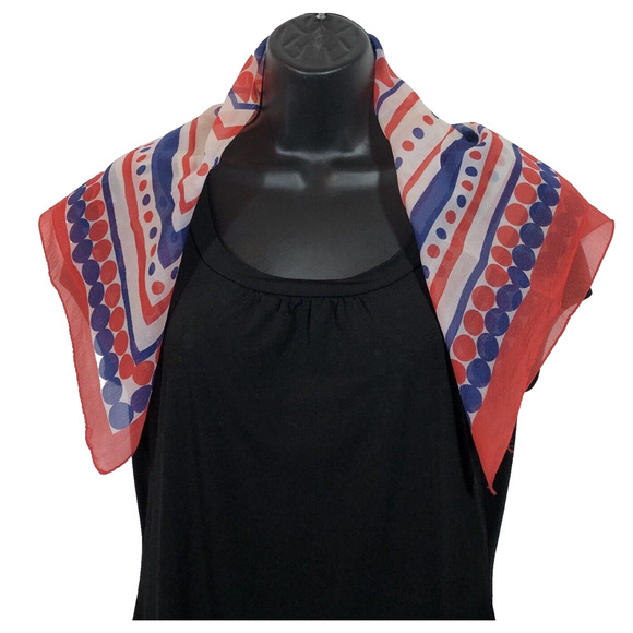 Vintage Sheer Scarf Red White Blue Dots 24" Square Hand-rolled Edge Patriotic - Picture 1 of 7
